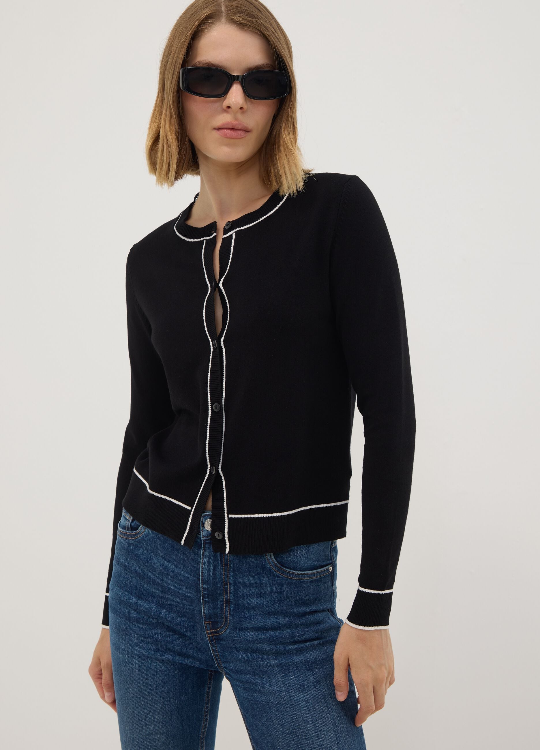 Black stretch viscose regular-fit cardigan