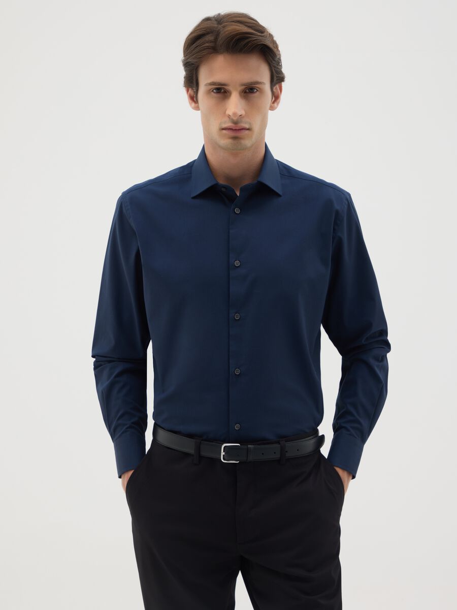 Men's blue pure cotton shirt, regular fit, easy iron_0