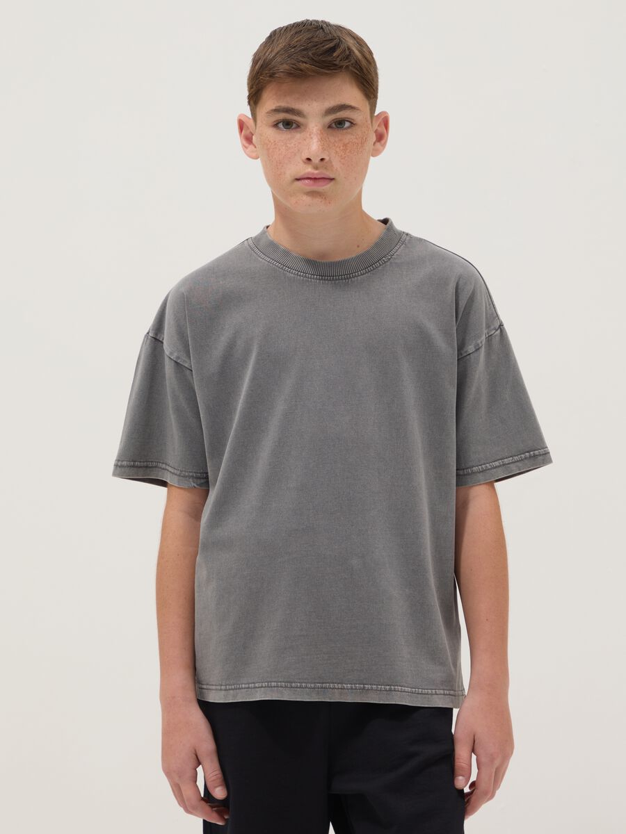Grey pure cotton short-sleeve boys&rsquo; T-shirt, oversized fit_0
