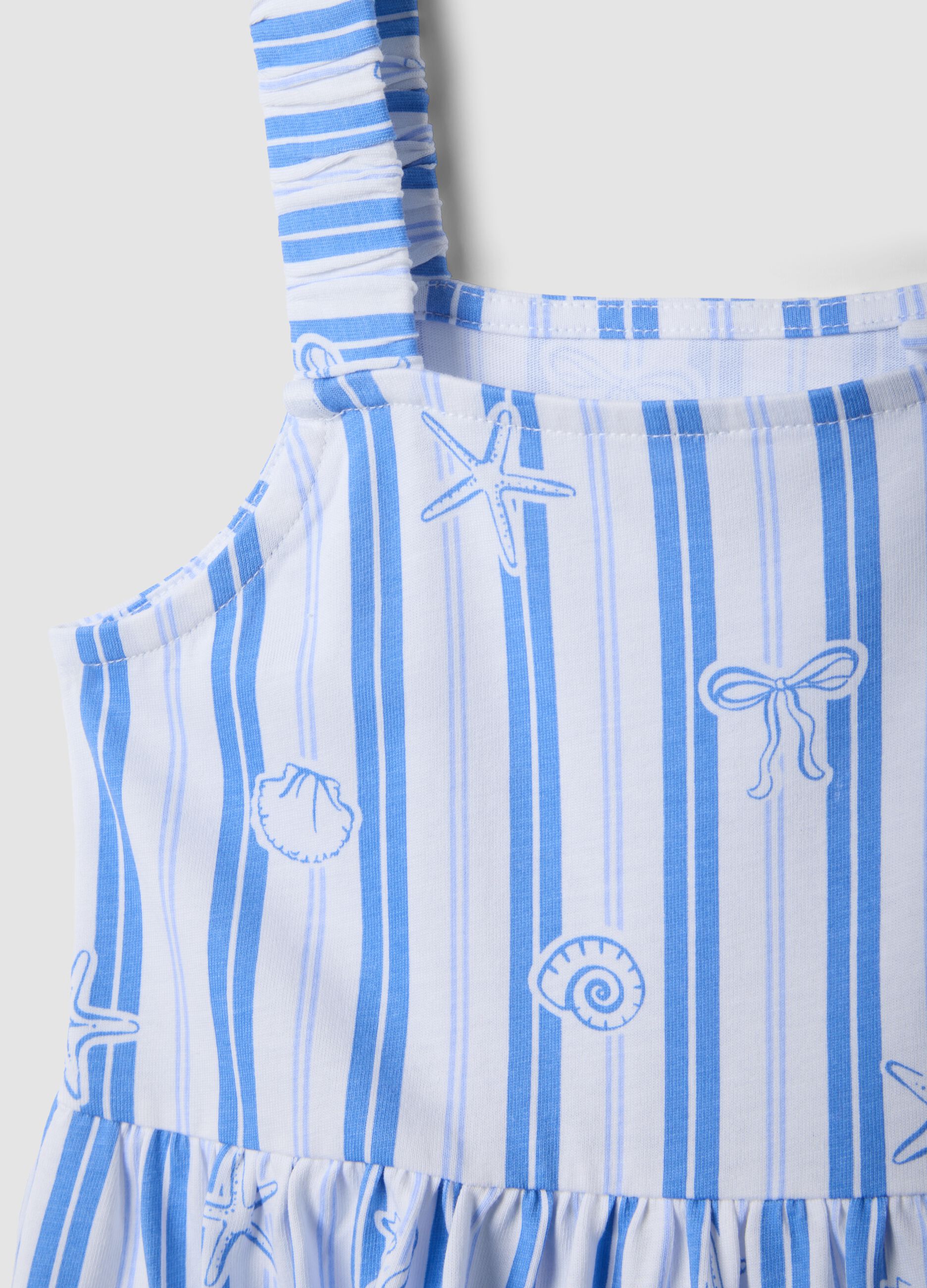 Girls&rsquo; multicolour striped pure cotton dress, regular fit