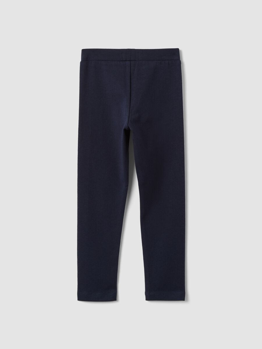 Blue stretch organic cotton leggings with rhinestones for girls_1