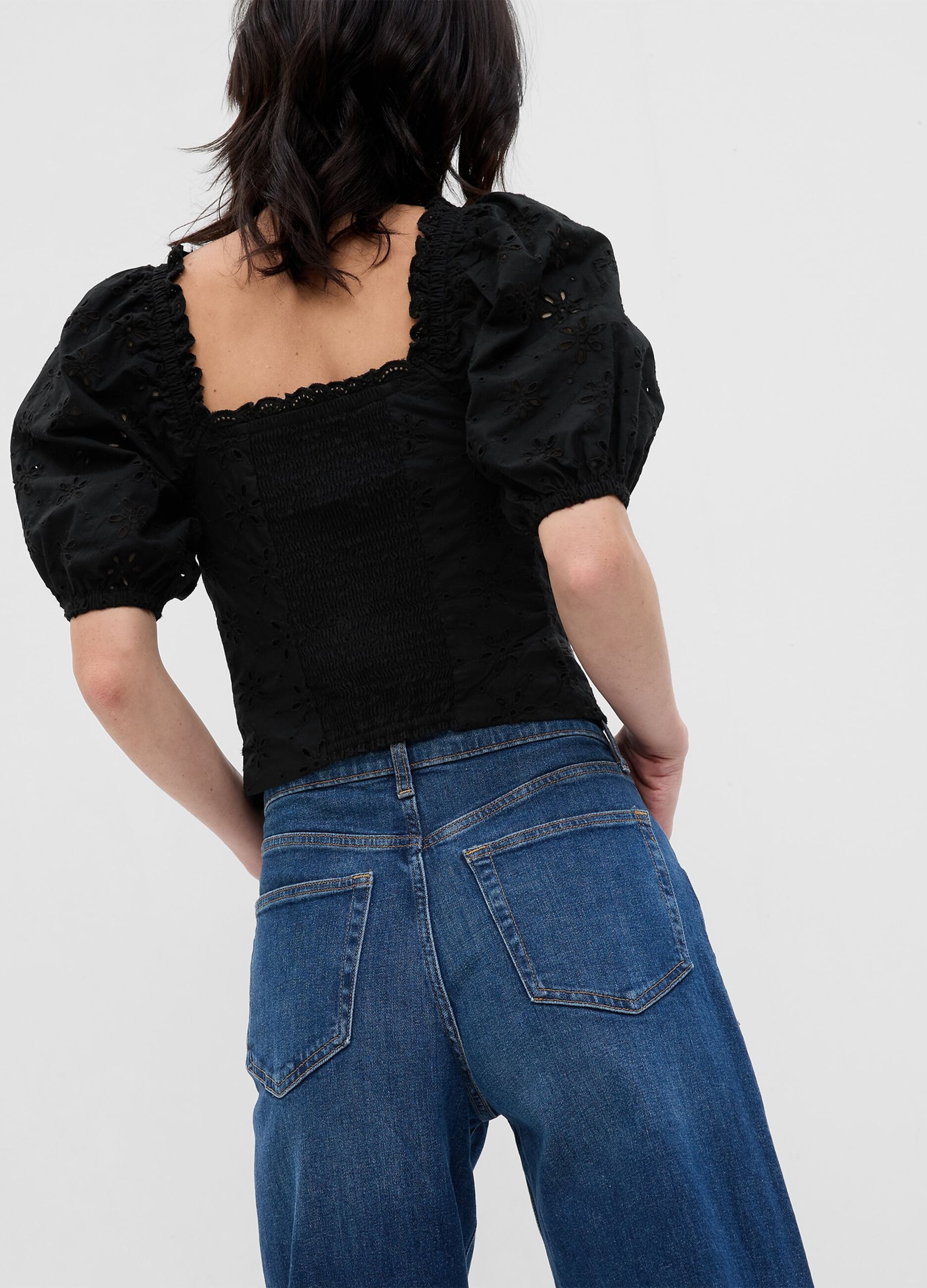 Broderie anglaise top with puff sleeves