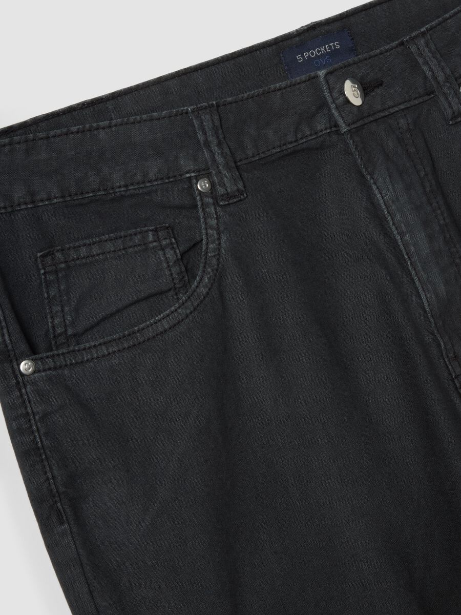 Black casual linen-cotton blend regular-fit trousers_5