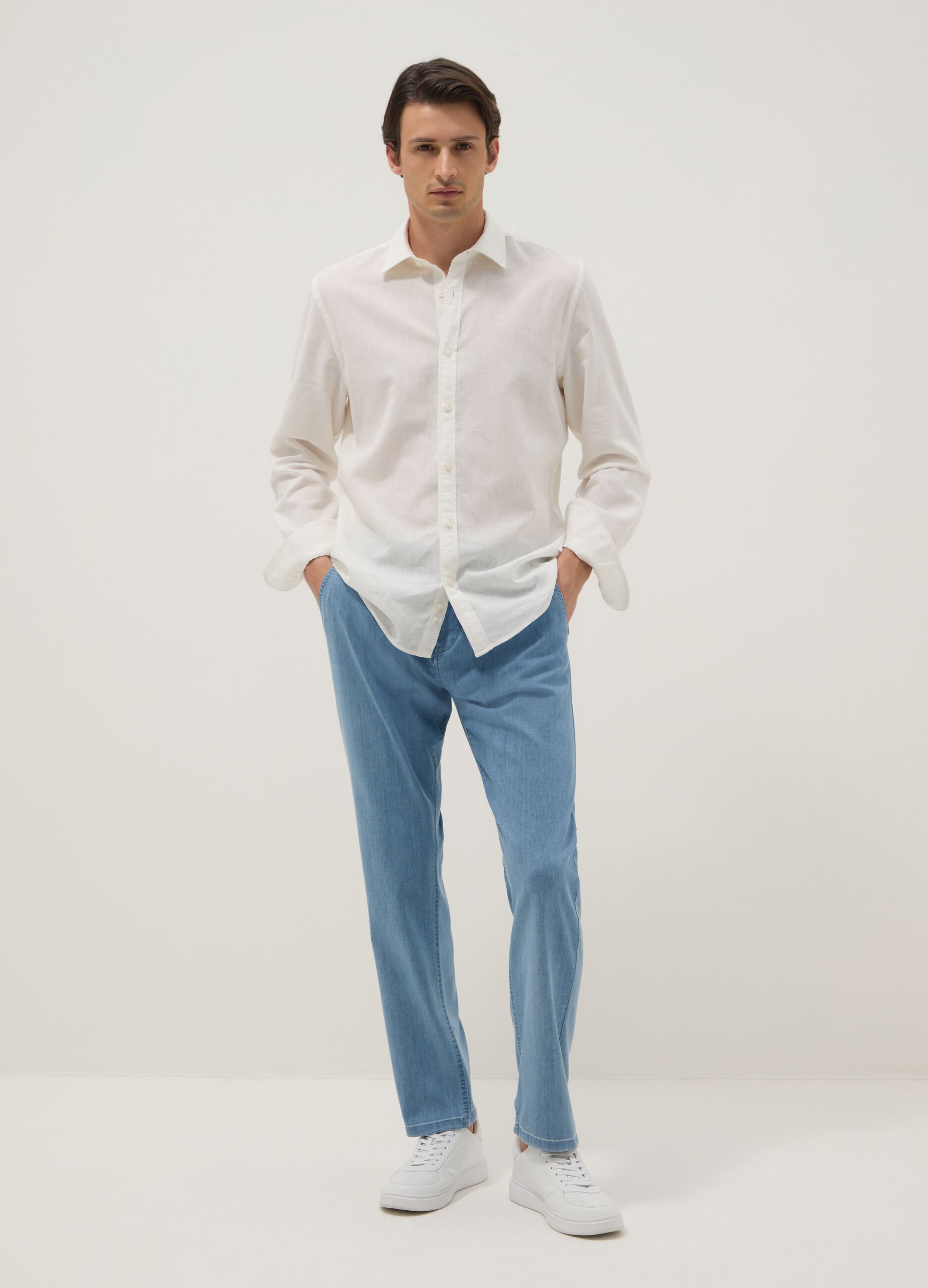 Light Blue Stretch Denim Jeans, Regular Fit