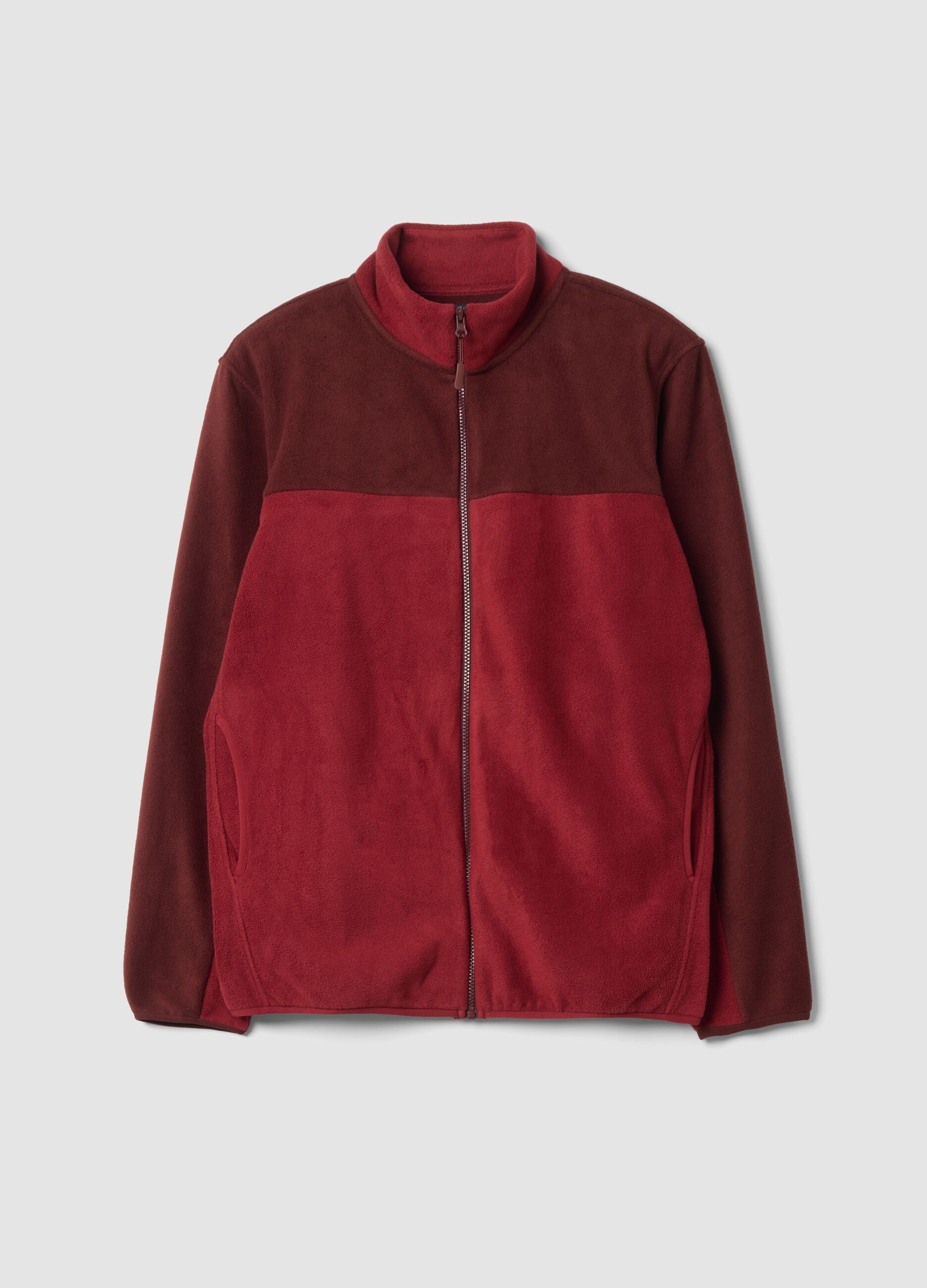 Red fleece sweatshirt with collar and zip, regular fit