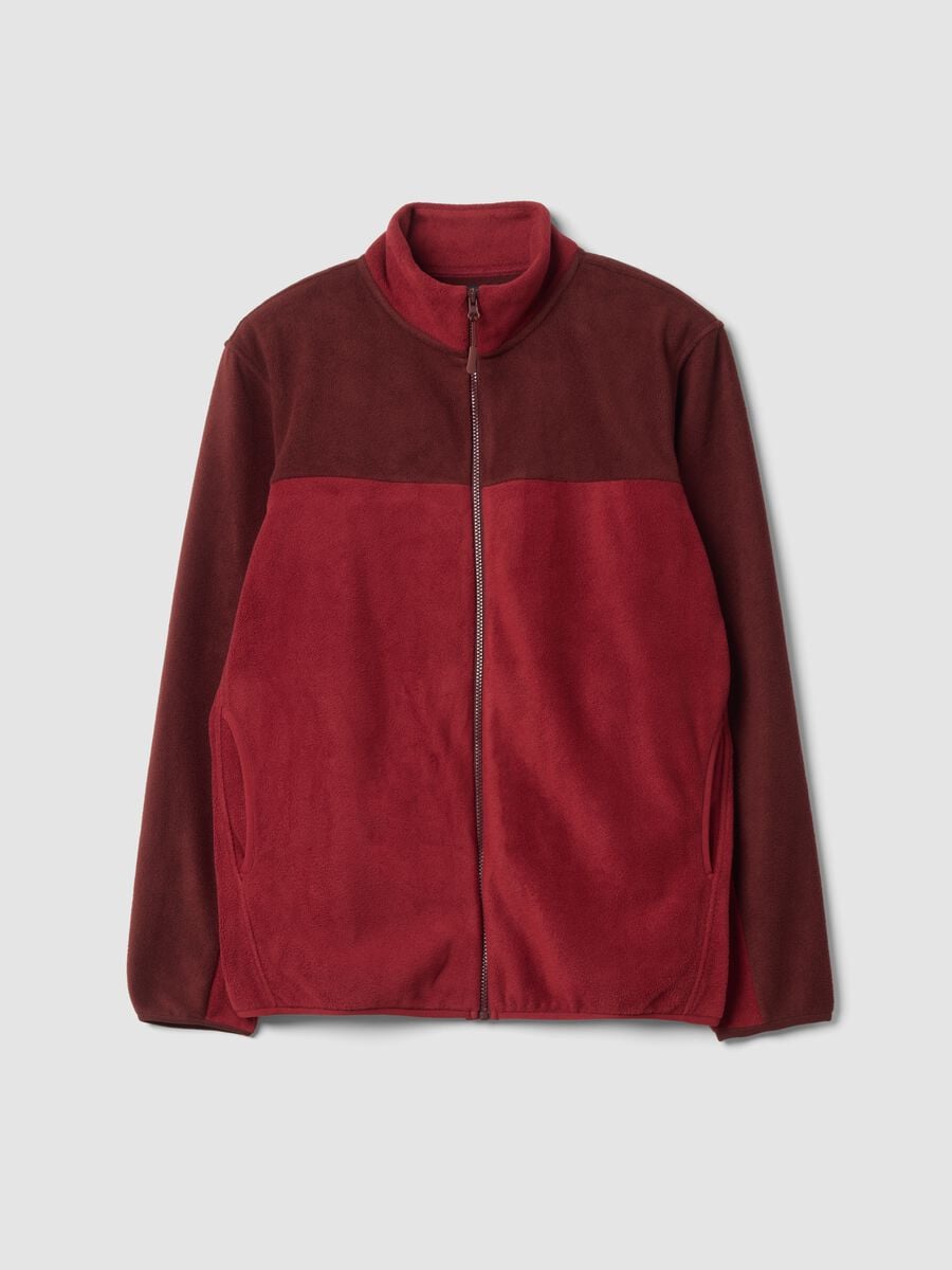 Red fleece sweatshirt with collar and zip, regular fit_0