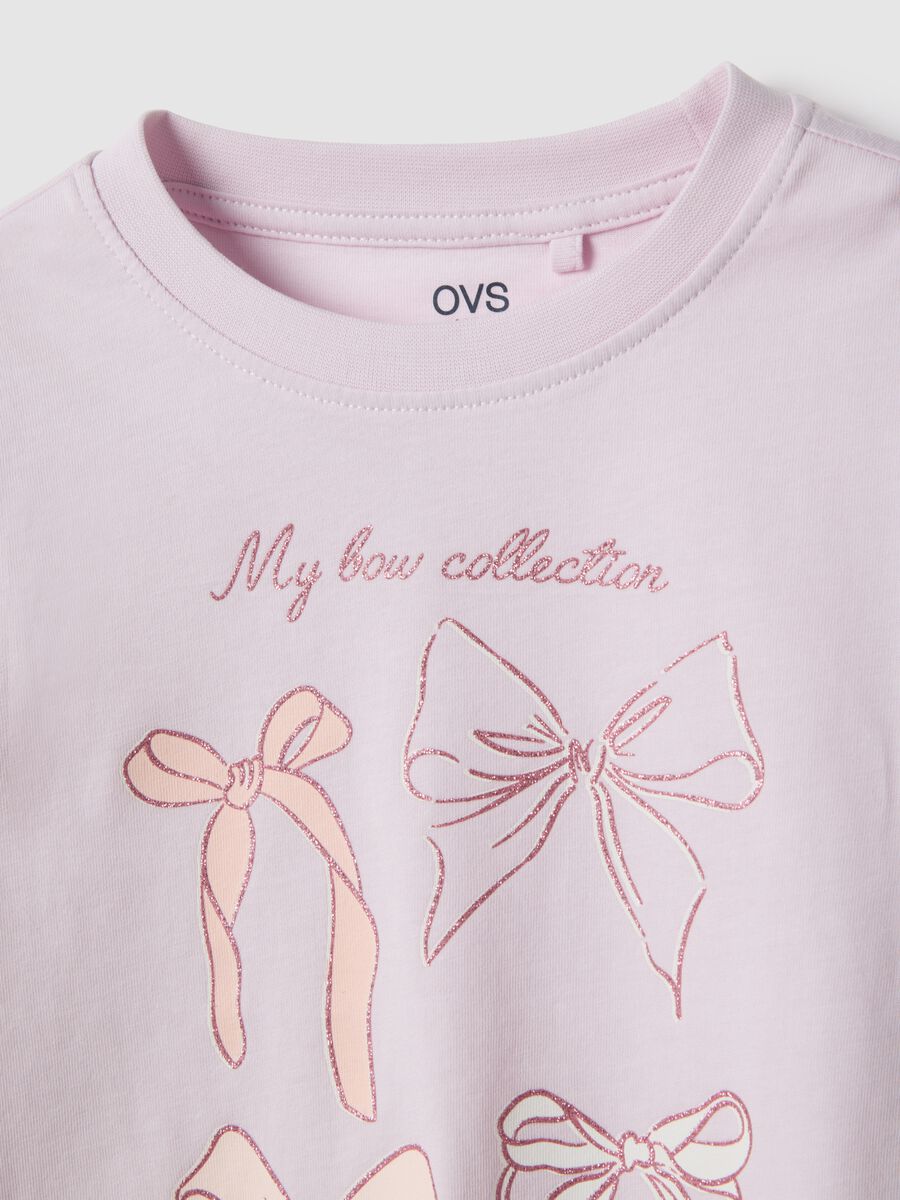 Purple pure cotton t-shirt with bows for girls_2