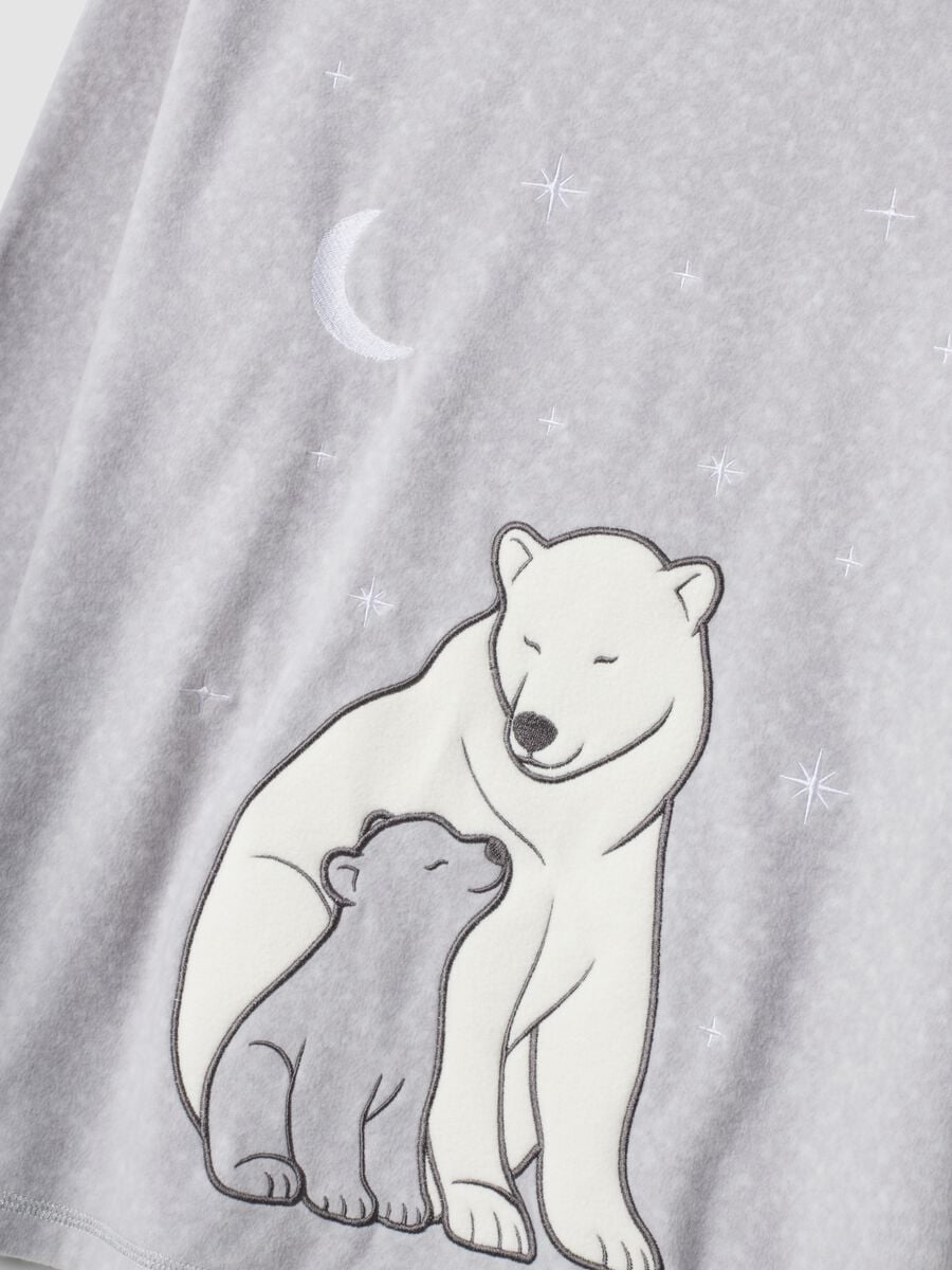 Grey marl fleece pyjama top with crew neck and bear print_1