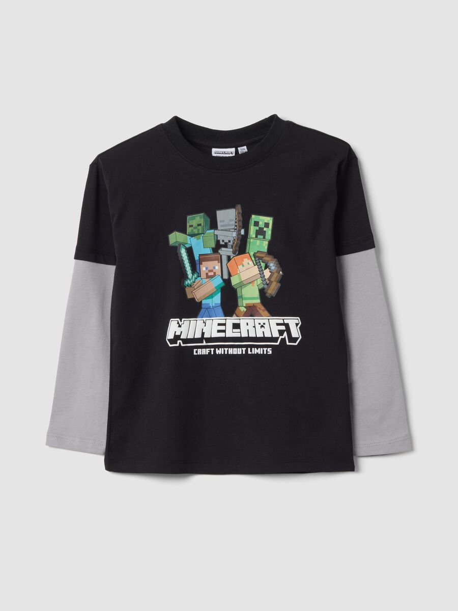 T-shirt preta em algod&atilde;o puro com decote redondo e estampado Minecraft &ndash; corte oversized_0