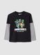 T-shirt preta em algod&atilde;o puro com decote redondo e estampado Minecraft &ndash; corte oversized_0