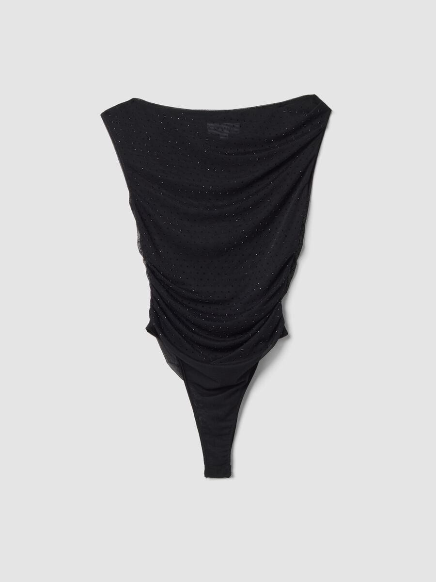 Black stretch-fabric bodysuit with boat neckline_0