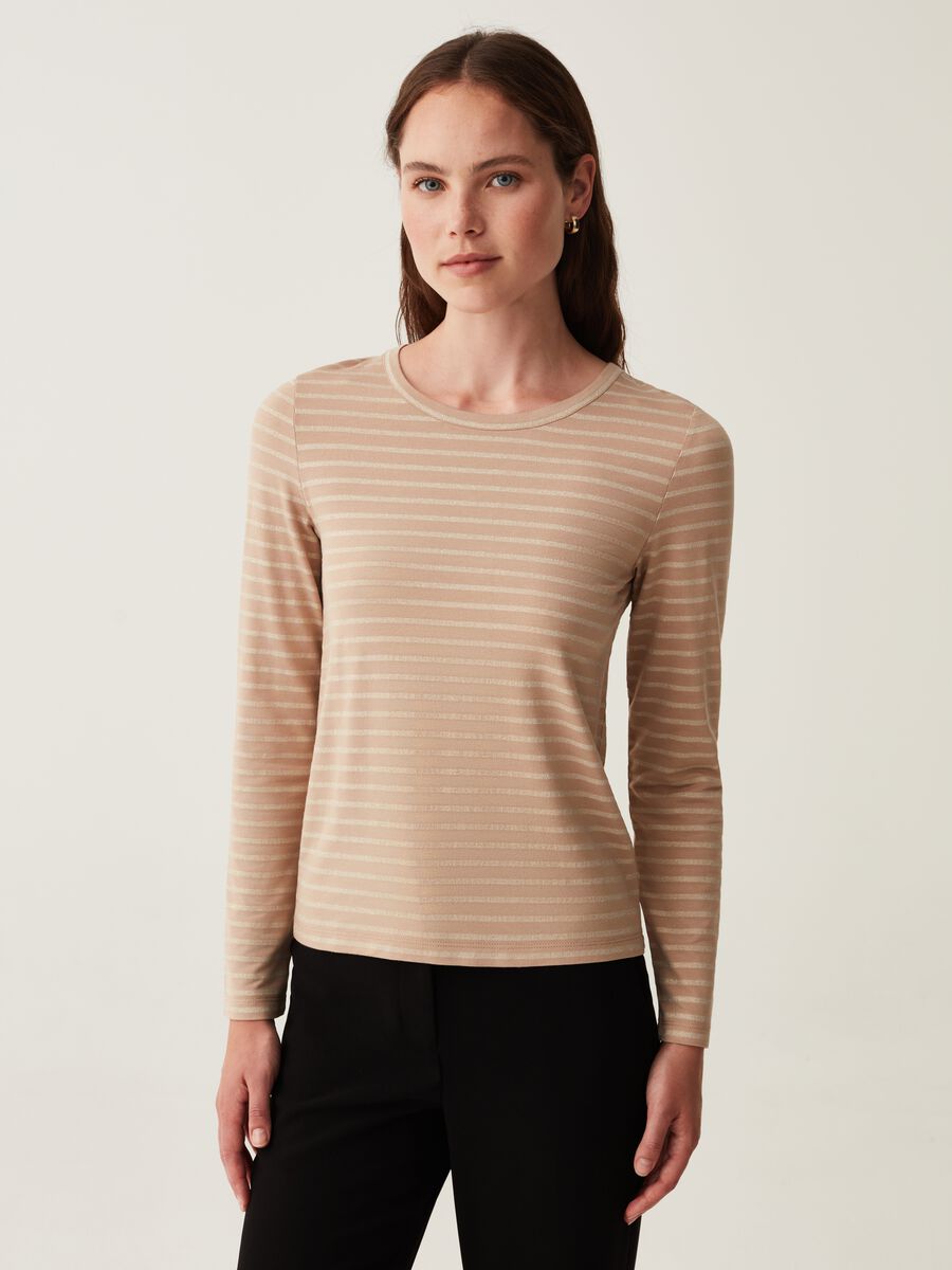 Striped T-shirt in lurex with long sleeves_0