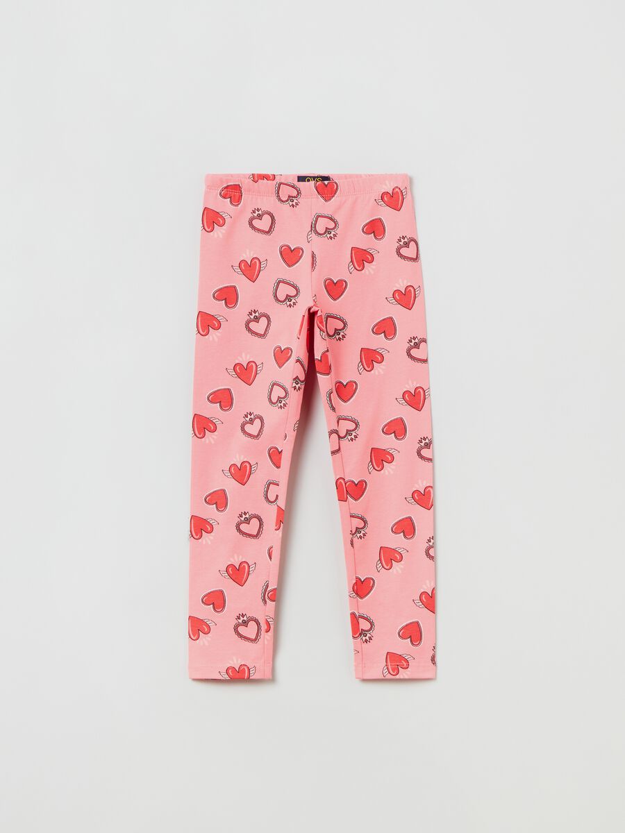 Leggings in stretch cotton with heart print_0