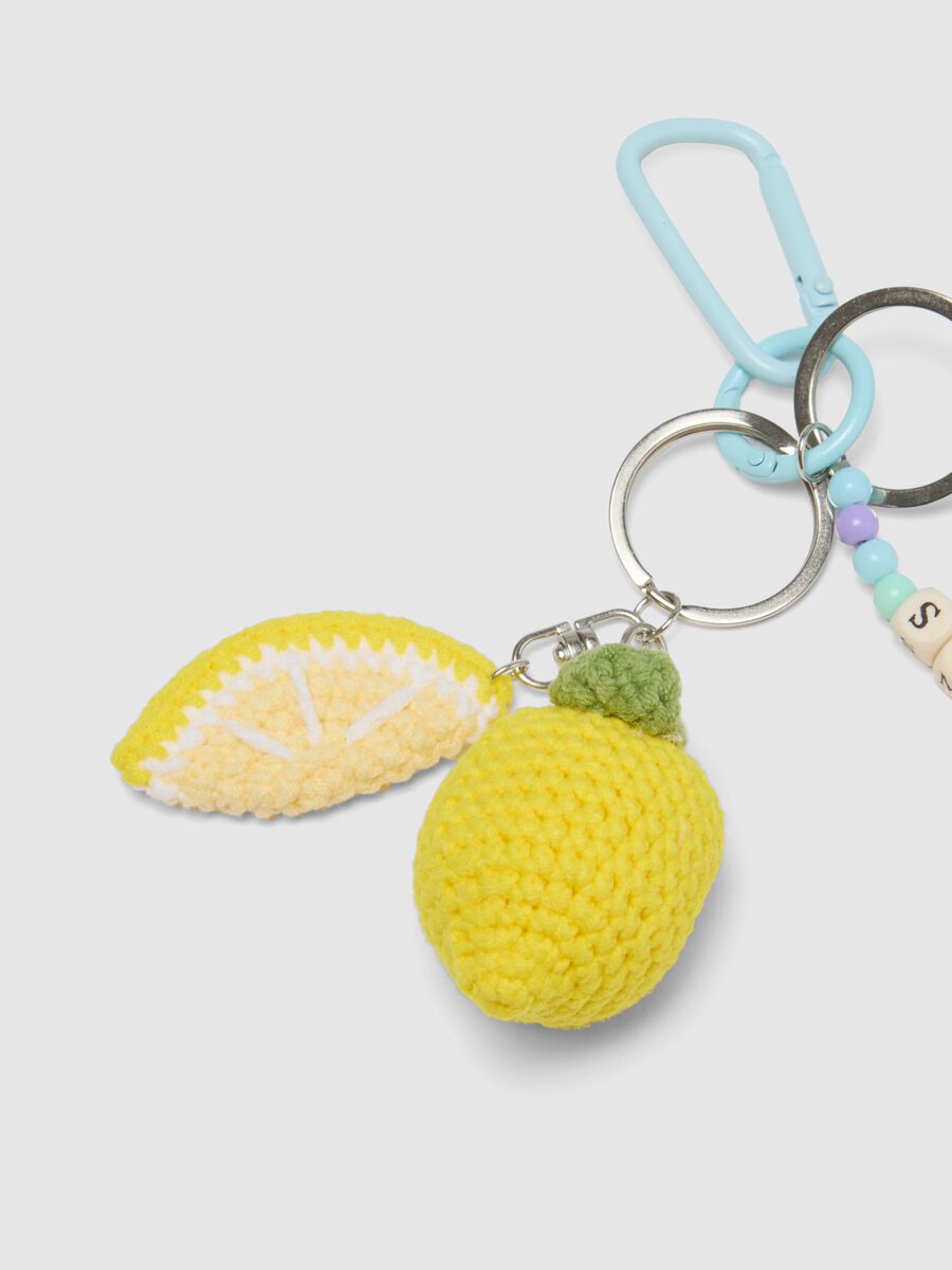 Multicolor pure cotton knitted keyring with lemon_2