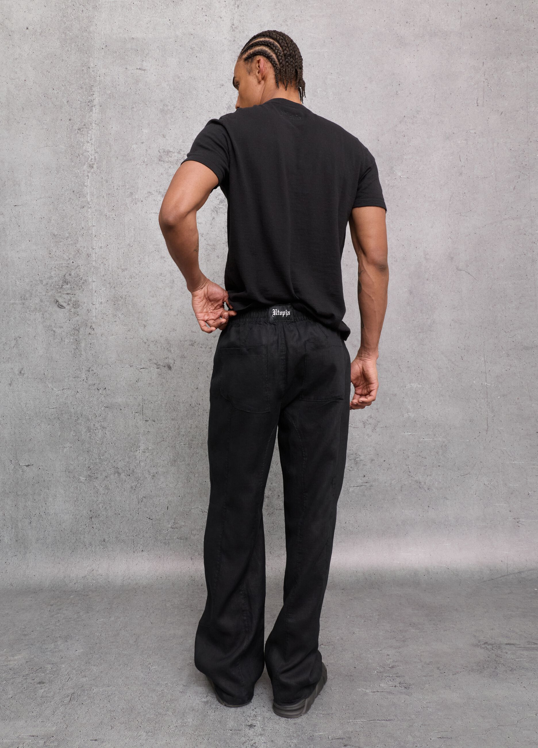 100% Linen Wide-Leg Trousers Black