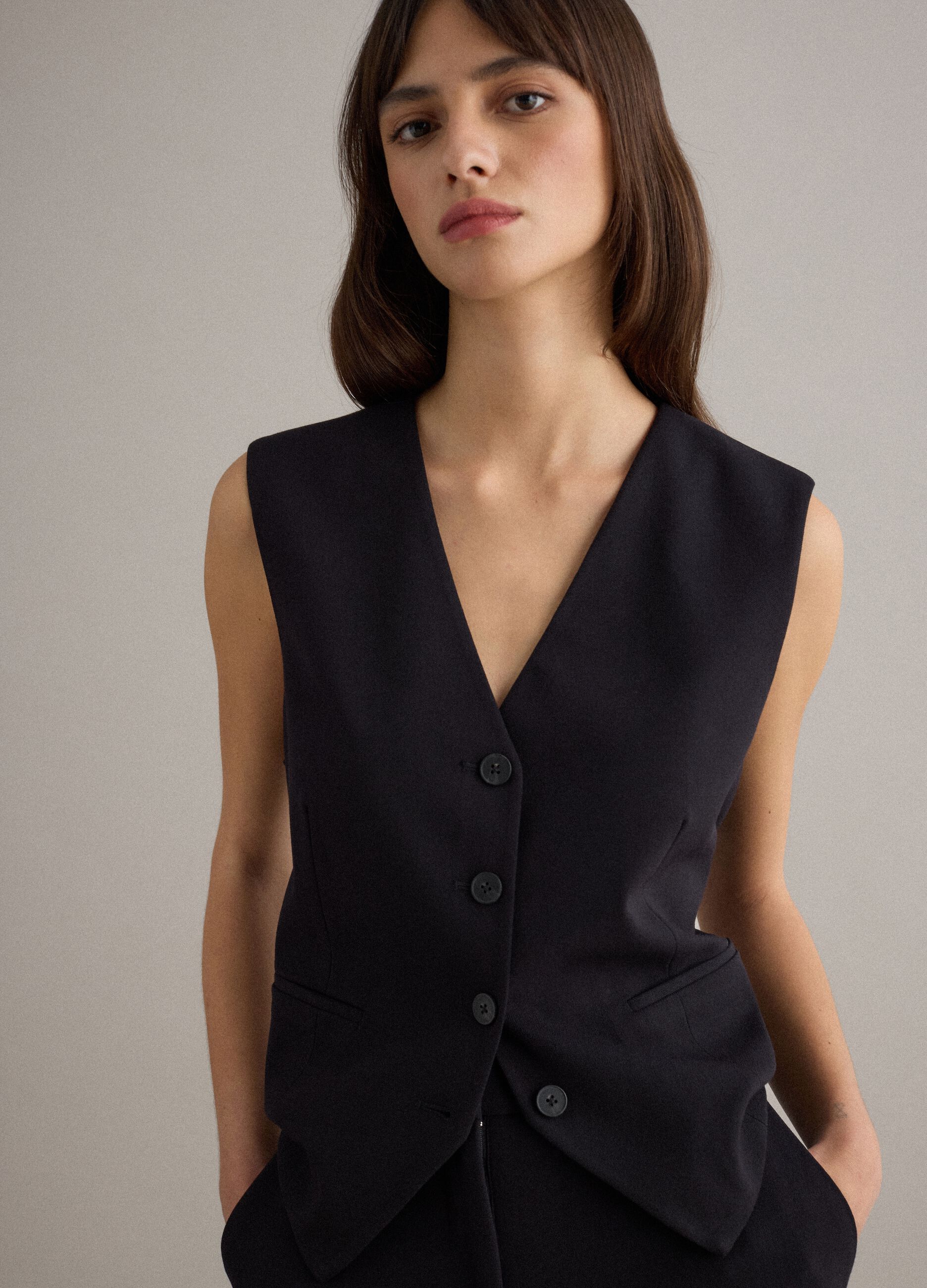 Elegant Black Viscose Blend Waistcoat Regular Fit