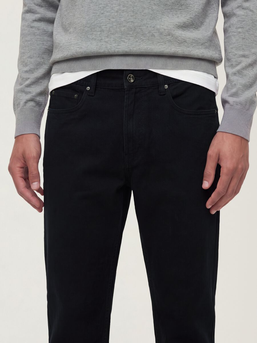 Black straight-leg stretch cotton twill trousers_3