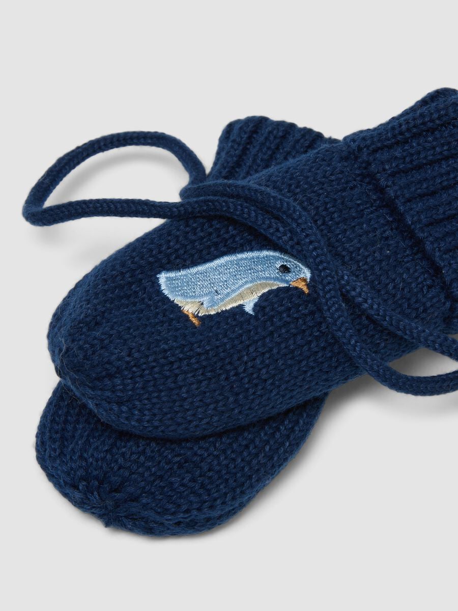 Set blu con cappello e muffole in maglia jacquard_2