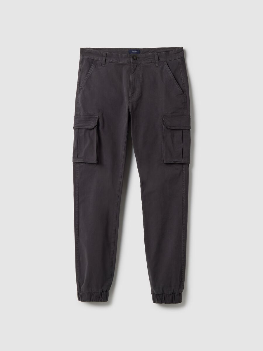 Grey slim fit stretch cotton cargo trousers_4