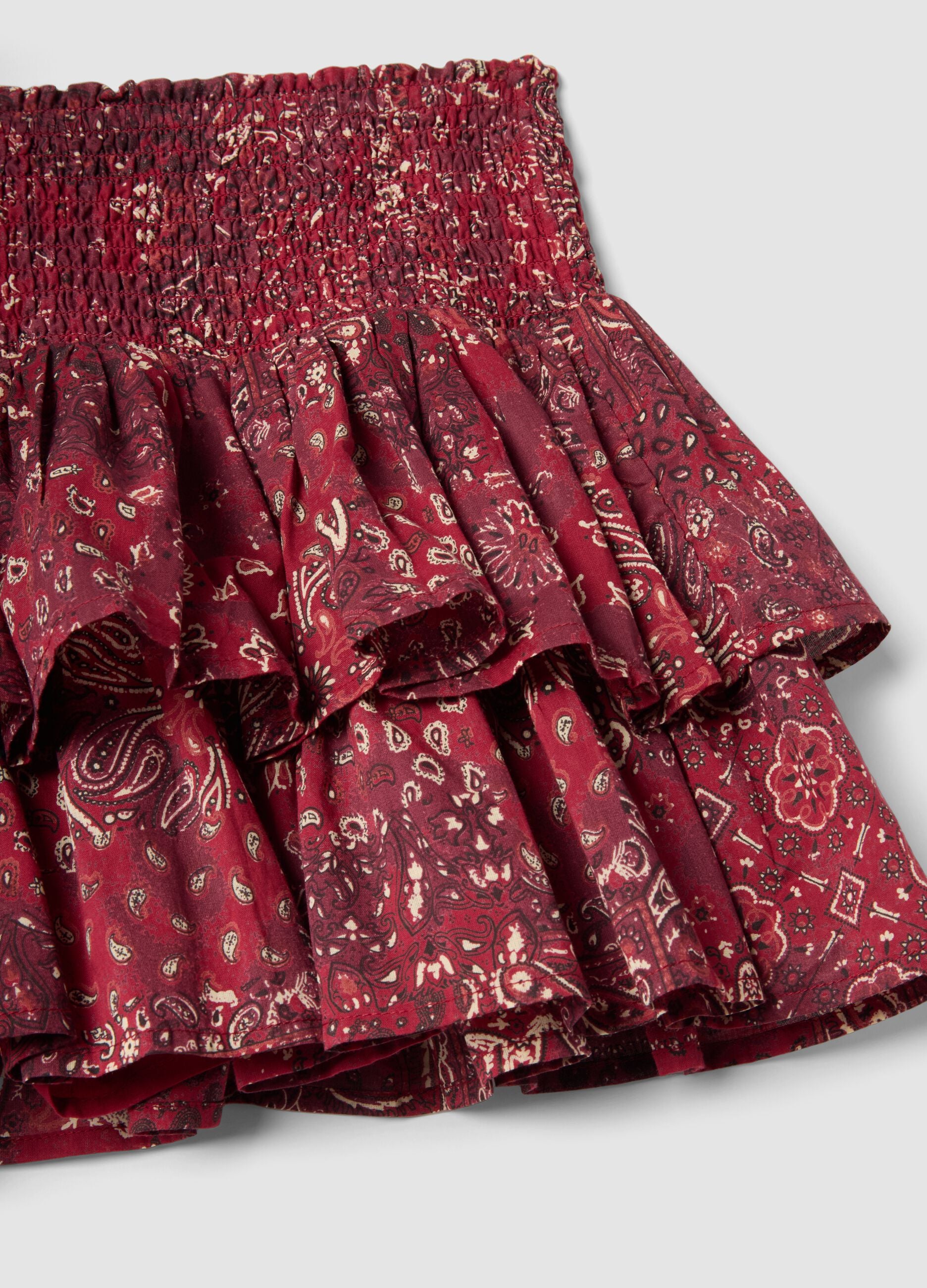 Roter Minirock aus reiner Baumwolle mit R&uuml;schen und Muster