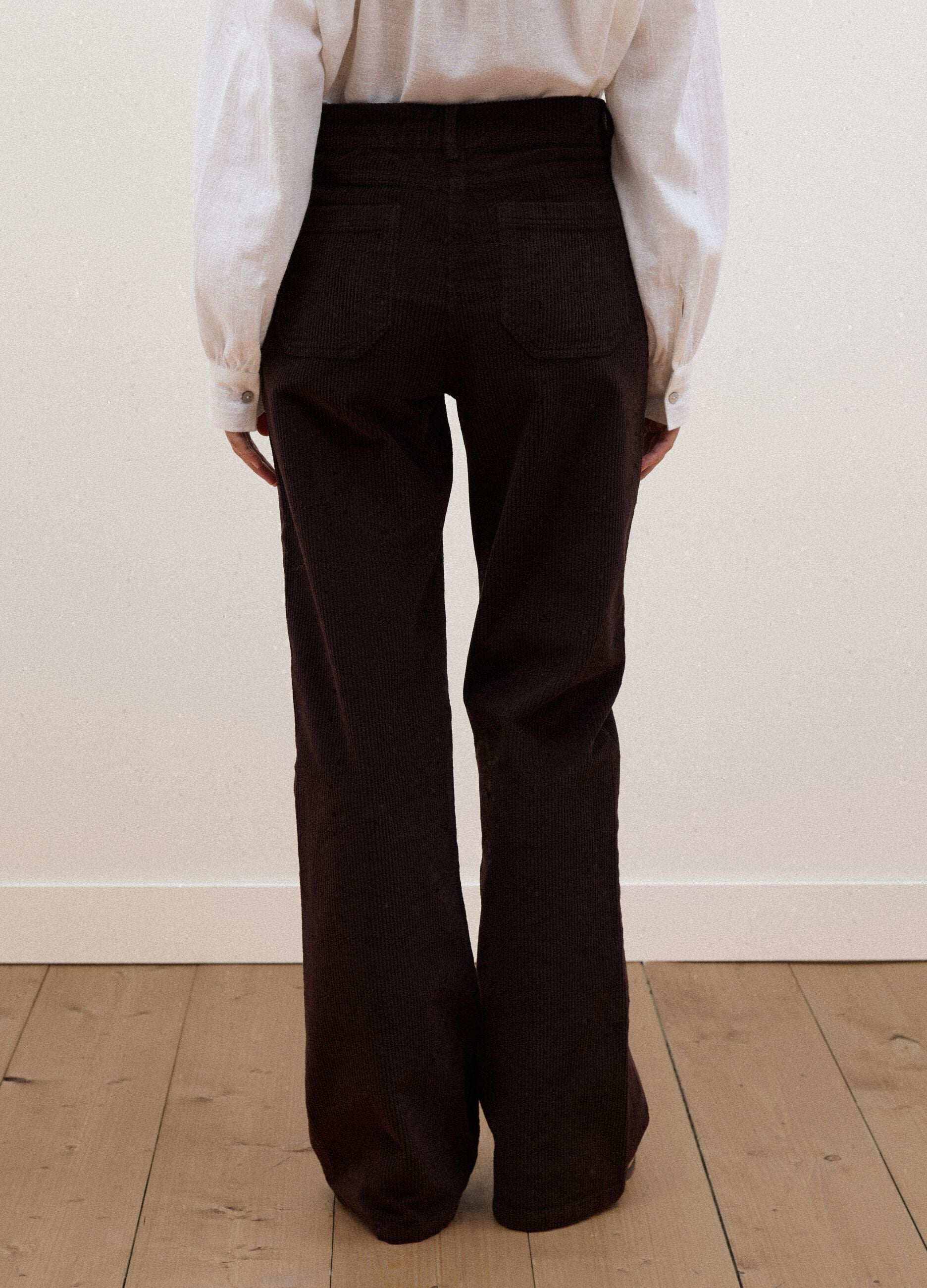 Brown flared ribbed stretch-cotton trousers
