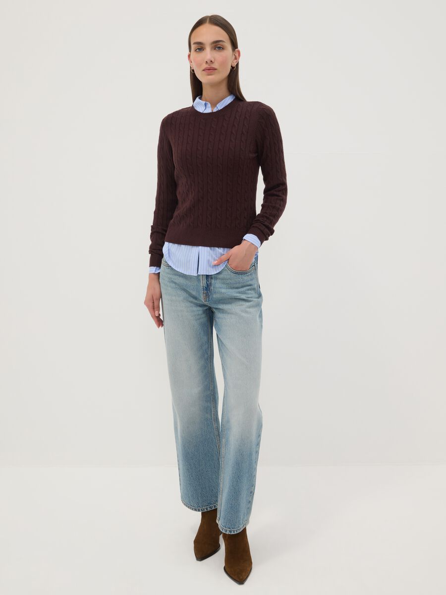 Brown cable-knit crew-neck jumper, regular fit_2