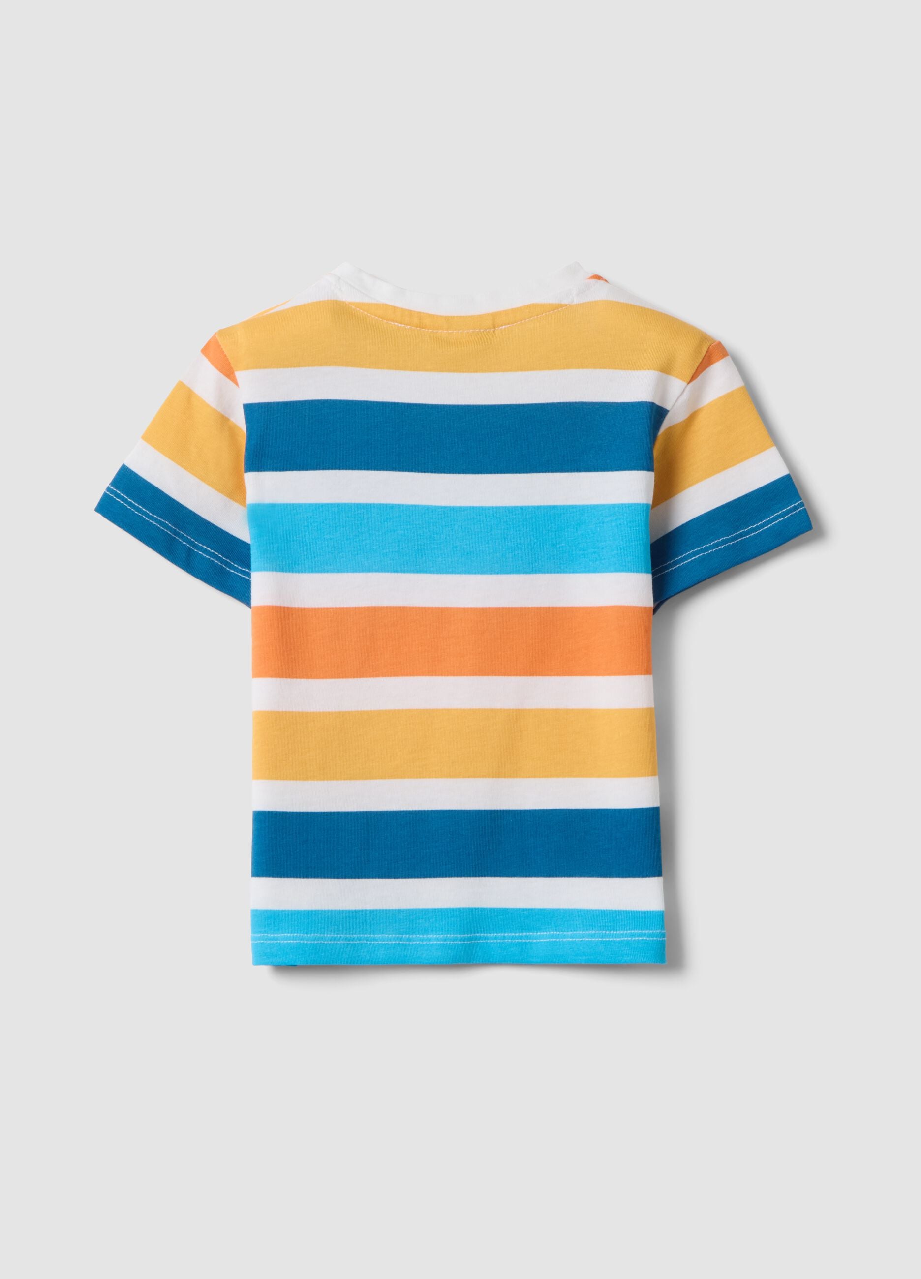 Boys&rsquo; multicolour striped pure cotton T-shirt, regular fit