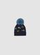 Blue knitted hat with pompom and tractor embroidery_0