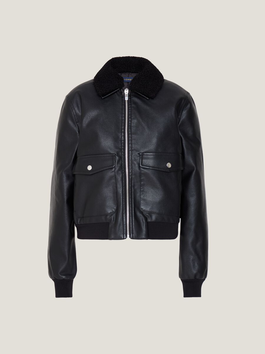 Glossy-effect Bomber jacket with sherpa collar_1
