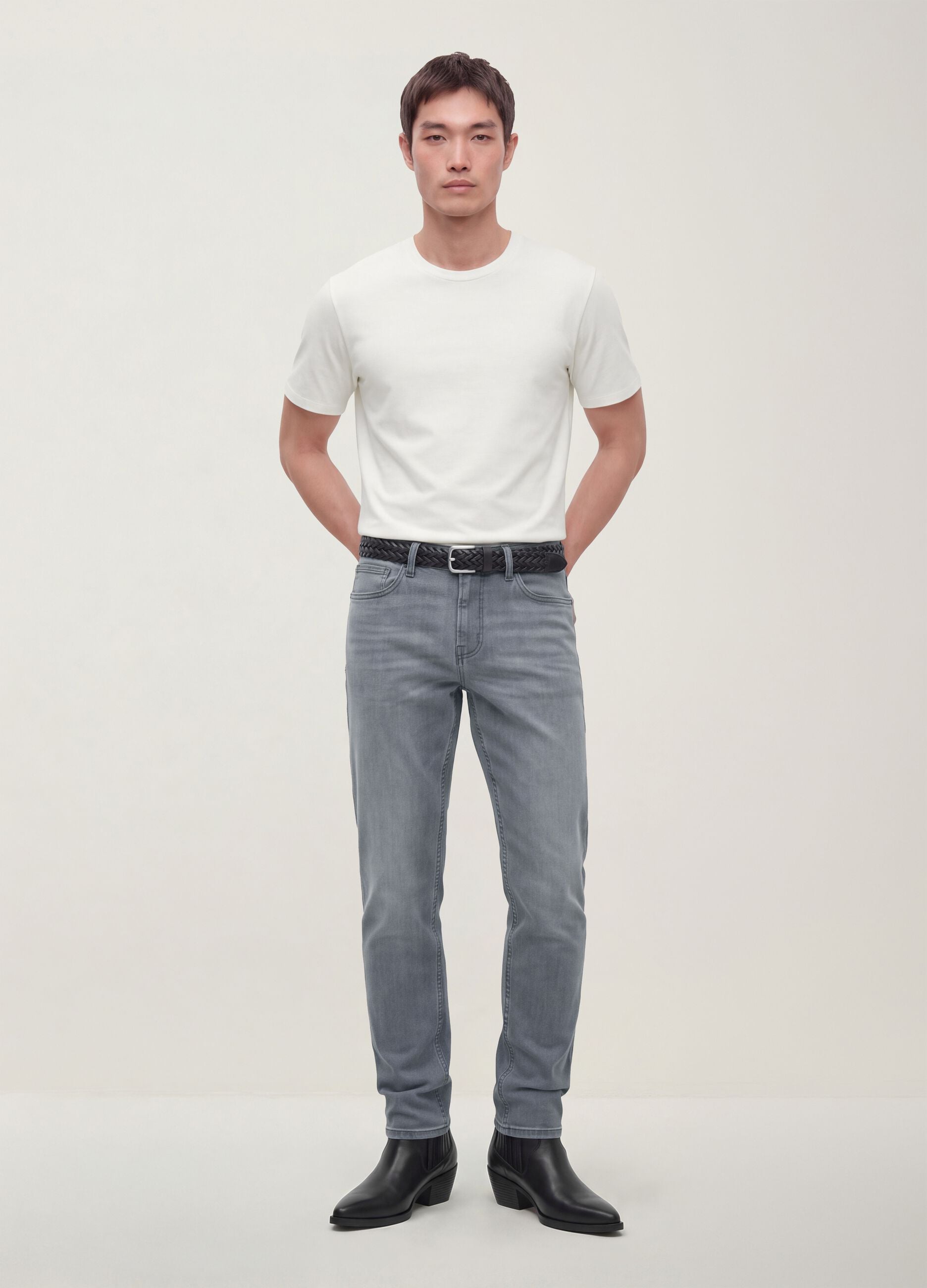 Graue Skinny-Fit-Jeans aus Stretch-Baumwolle