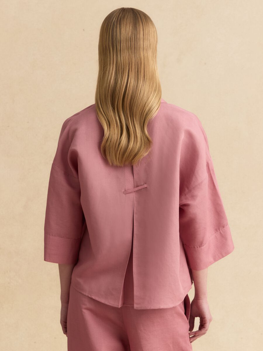 Pink linen-viscose blend shirt with oversized fit_4