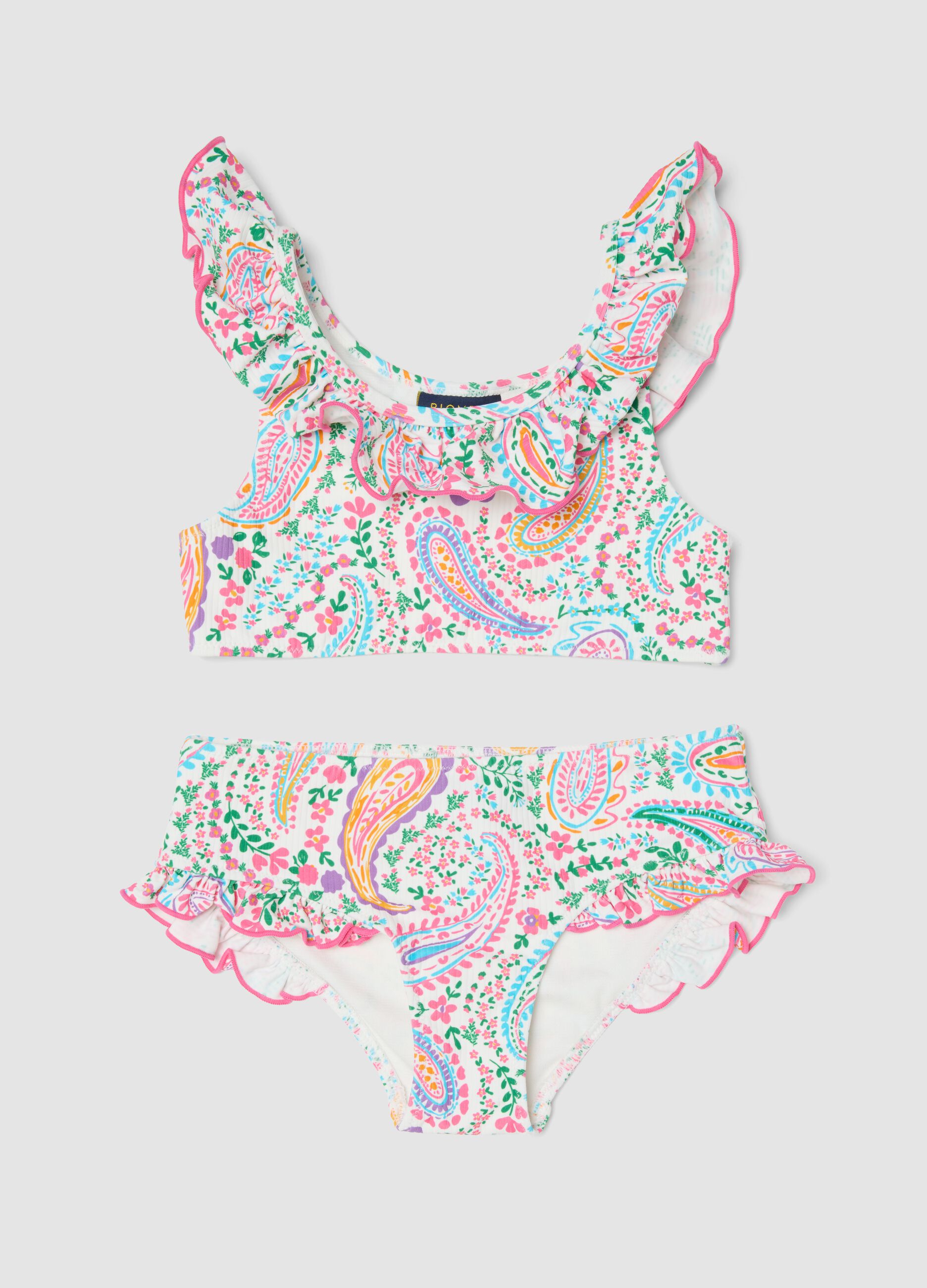 Multicolour stretchy bikini with ruffles