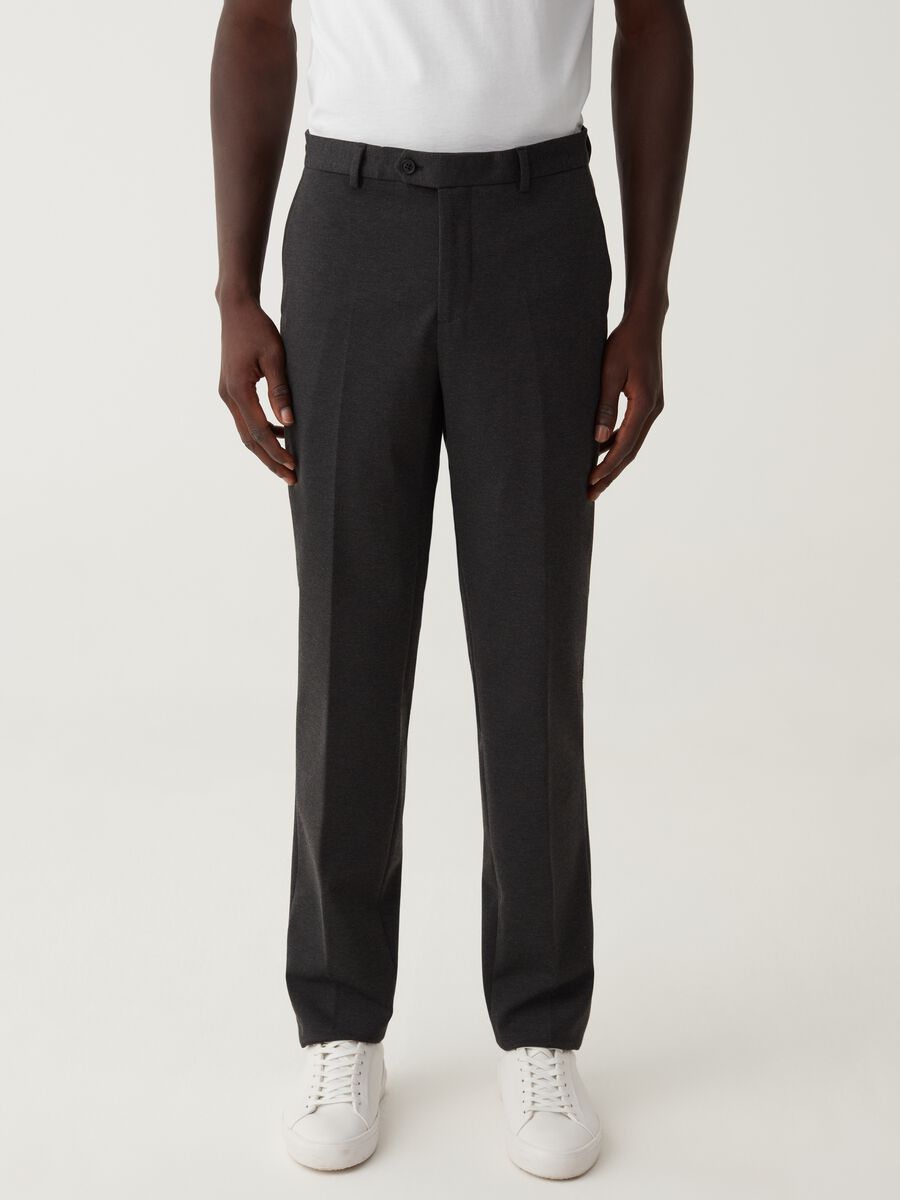 Stretch easy-fit dark grey mélange trousers_1