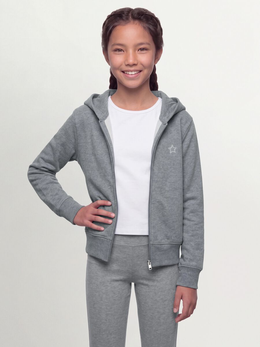 Grey organic cotton hoodie with star print, regular fit_0
