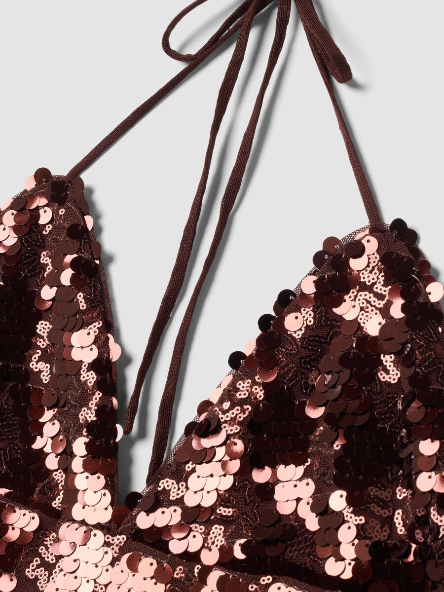 Brown sequin stretch-fabric top_1