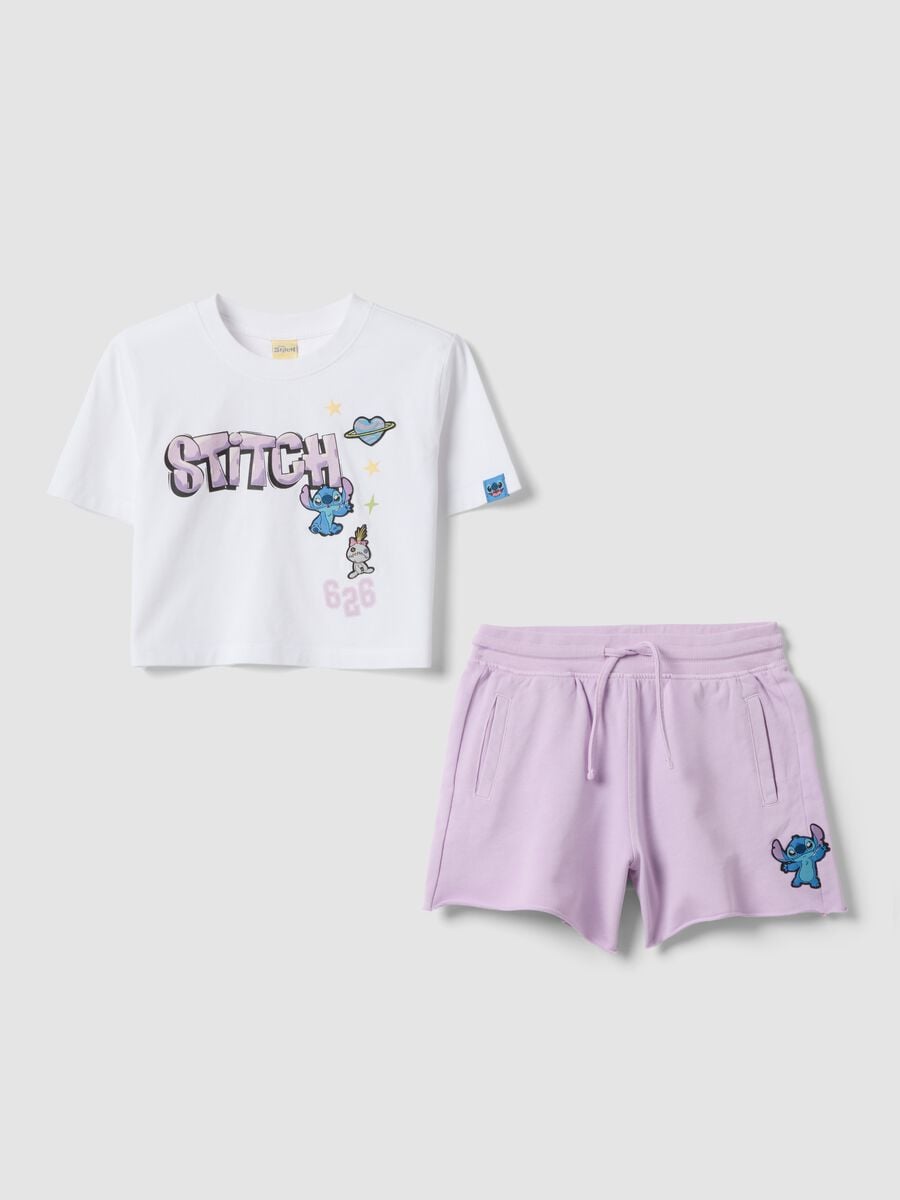 Conjunto blanco y morado de algod&oacute;n puro para ni&ntilde;a con estampados de Stitch_3