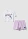 Conjunto branco e roxo em algod&atilde;o puro para rapariga com estampados do Stitch_3