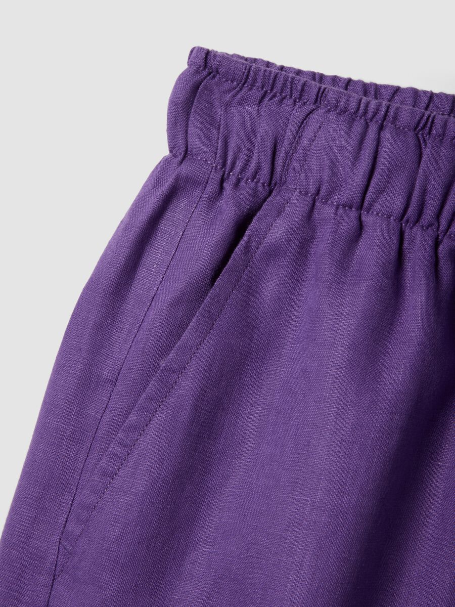 Purple pure linen straight-fit drawstring trousers_5