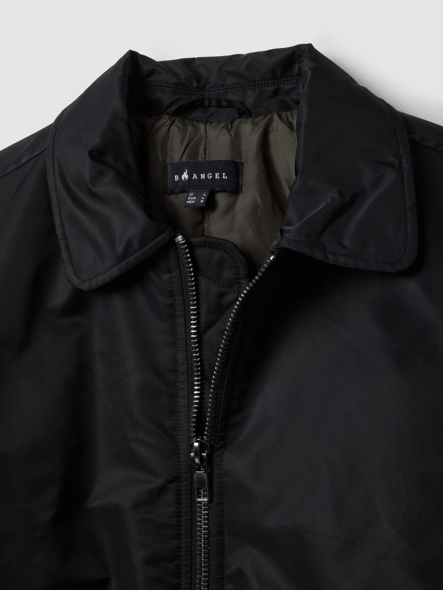 Black cropped padded jacket with zip and shirt collar_1