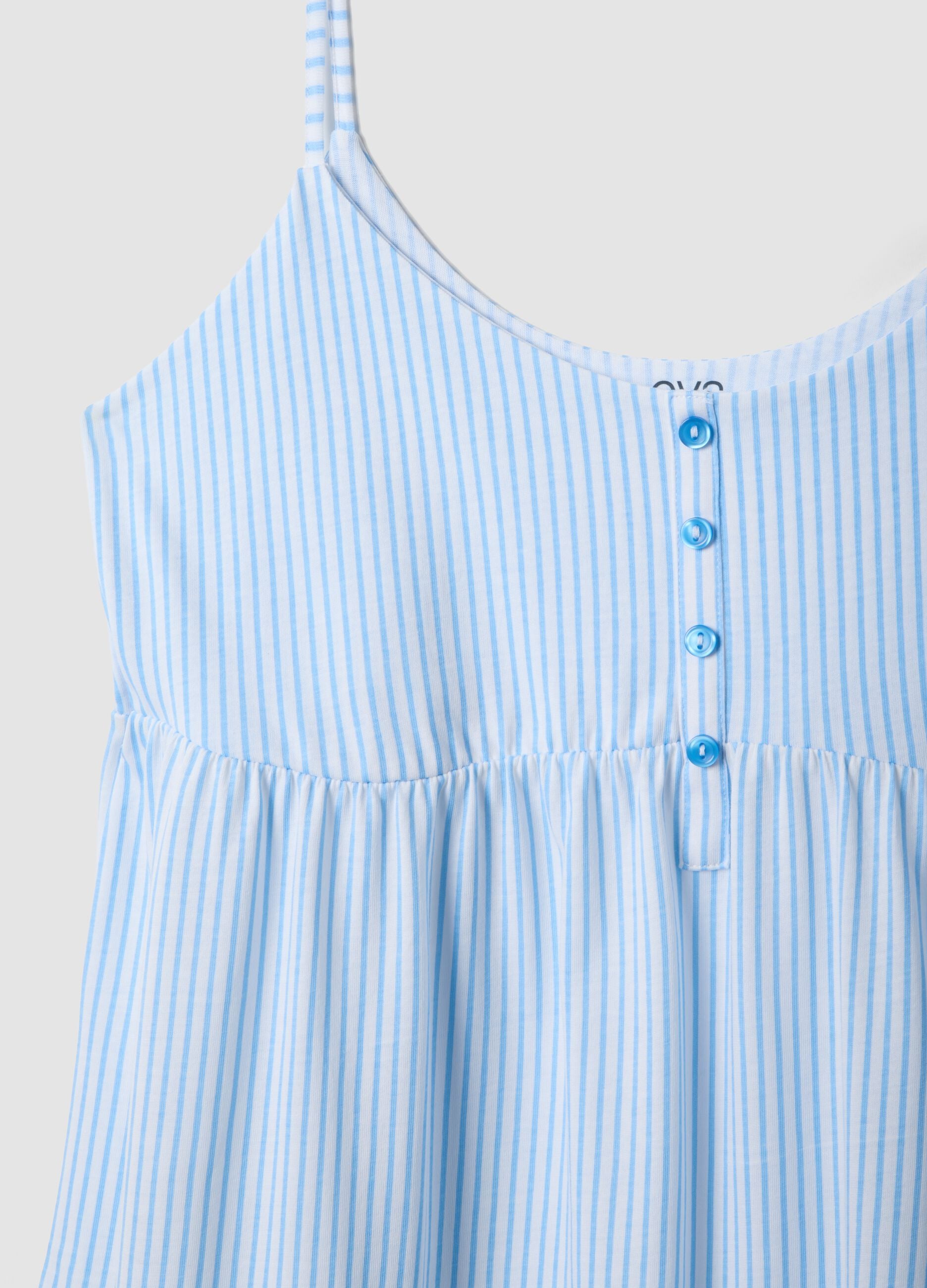 Pure cotton nightdress with white and light blue stripes and straps