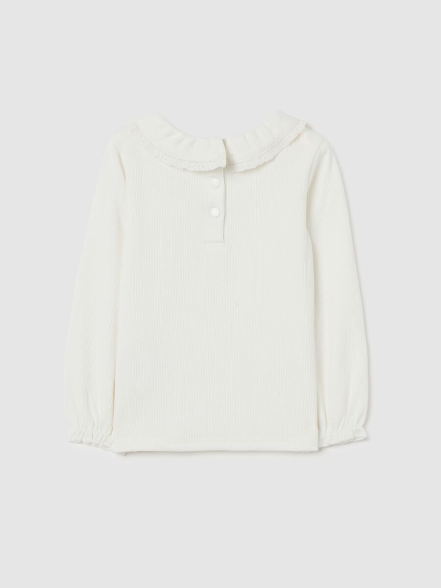 Girl's white regular fit cotton blend top with crew neck_1