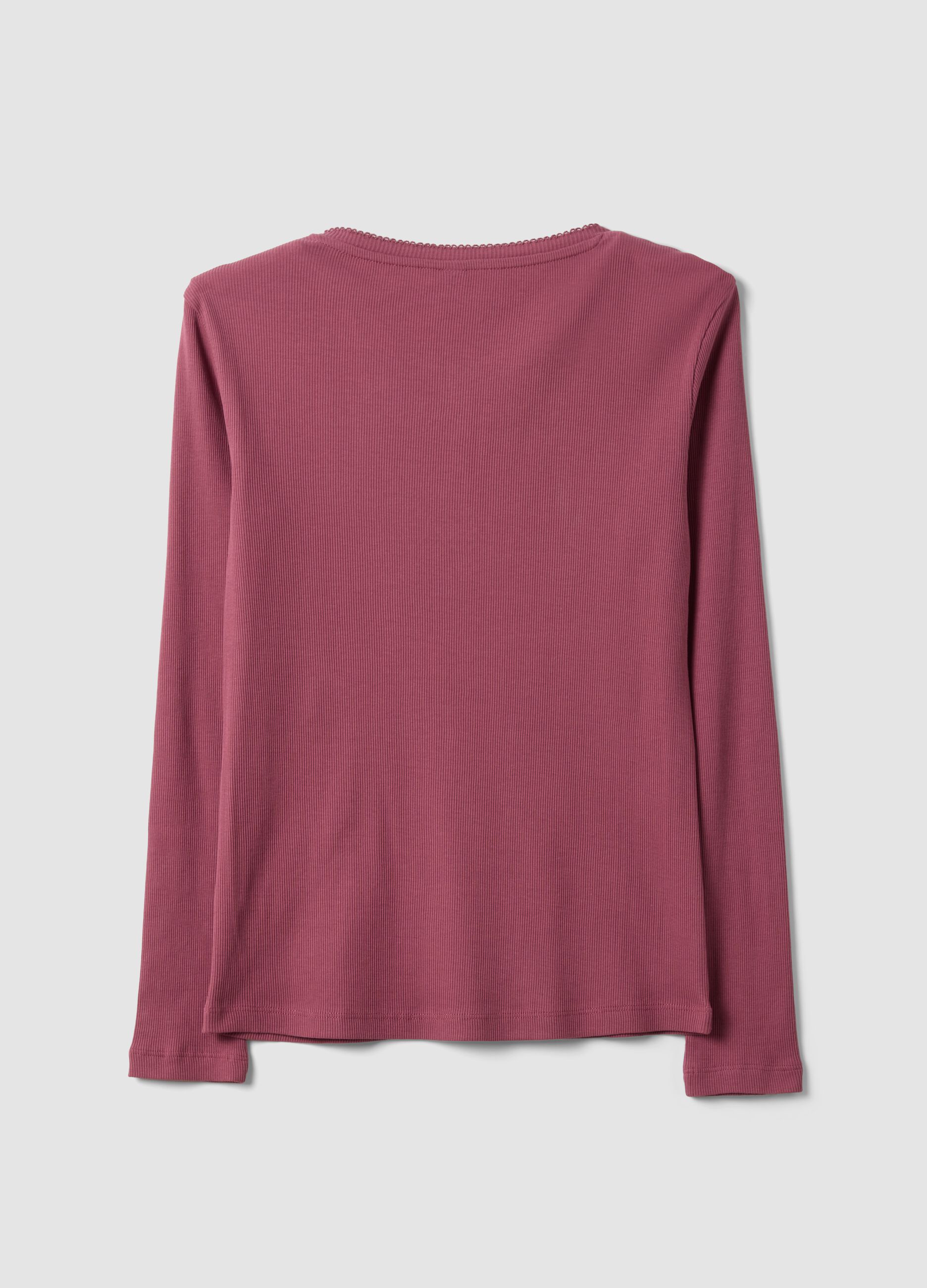 Purple organic cotton pyjama top with Henley neckline