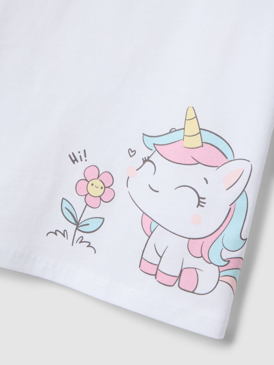 T-shirt in puro cotone bianca da bimba regular fit con unicorno_2