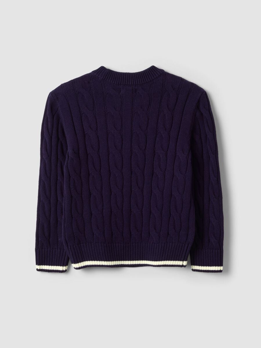Blue pure cotton cable-knit oversized jumper for boys_4