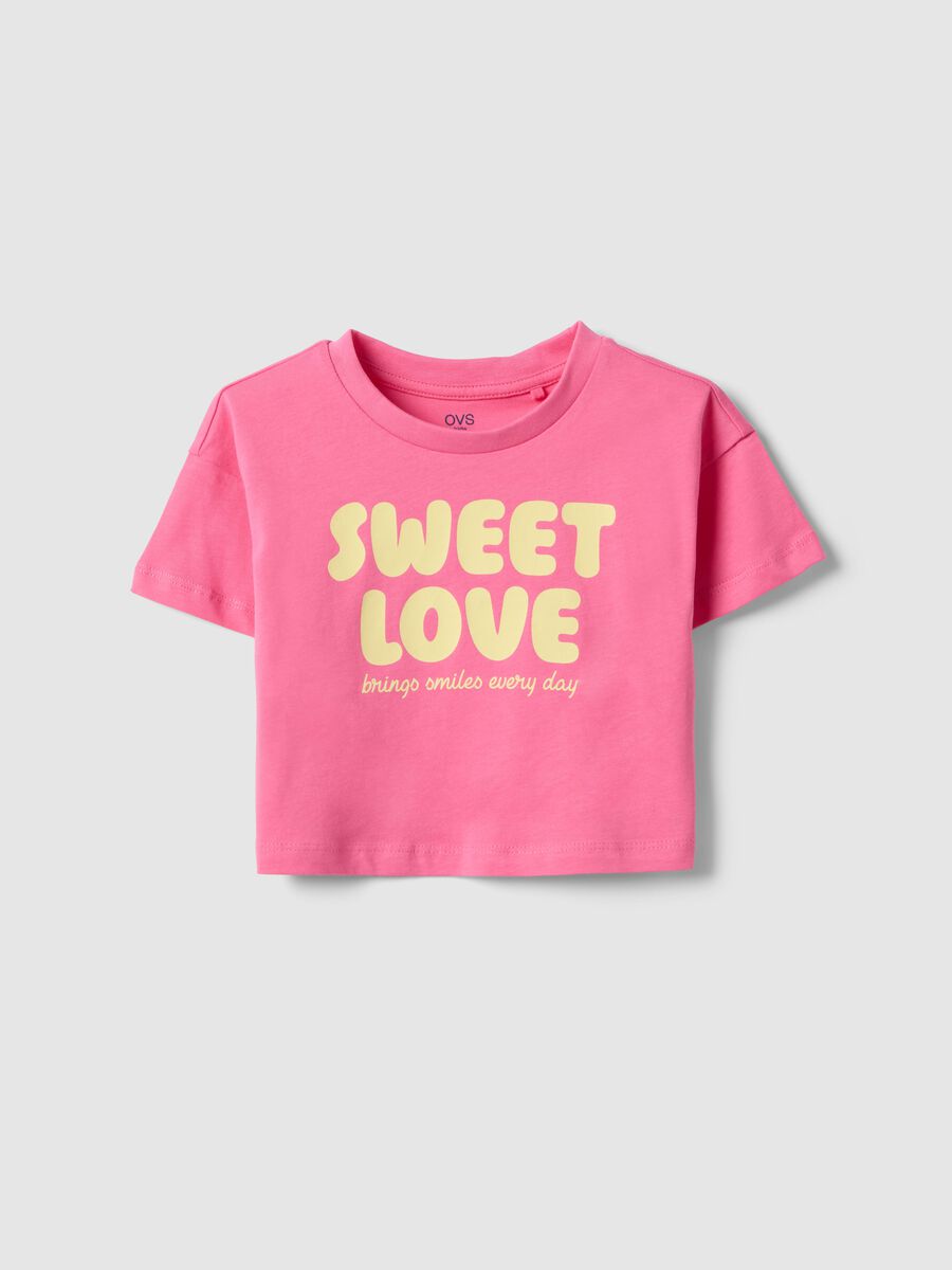 Girls' pink pure cotton boxy fit T-shirt with print_0