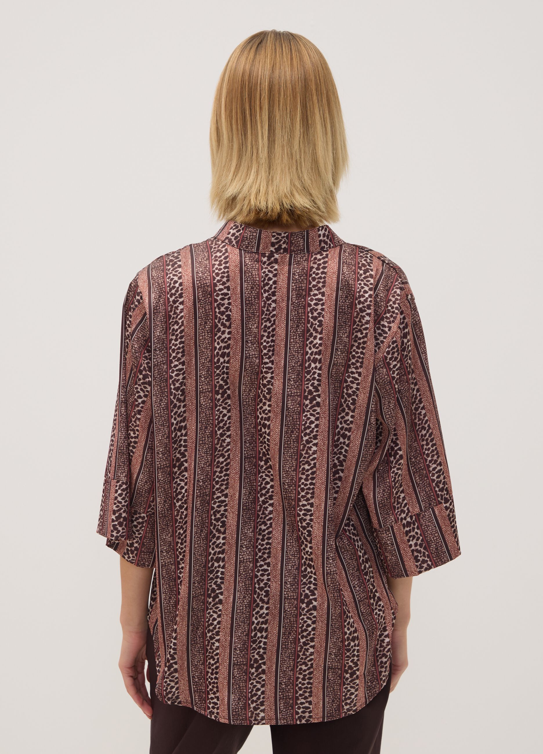 Brown regular-fit striped print blouse