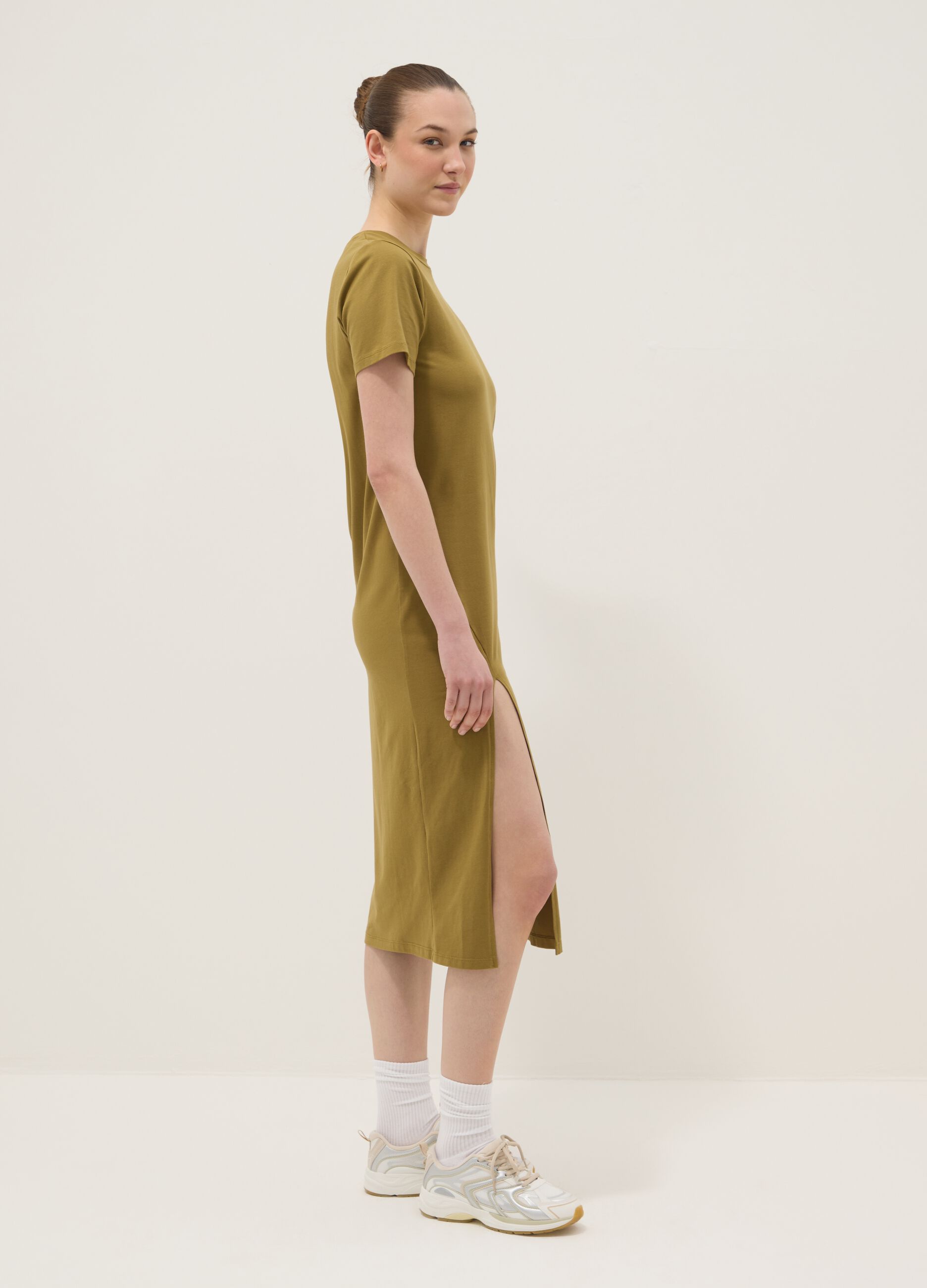 Brown midi dress in stretch cotton
