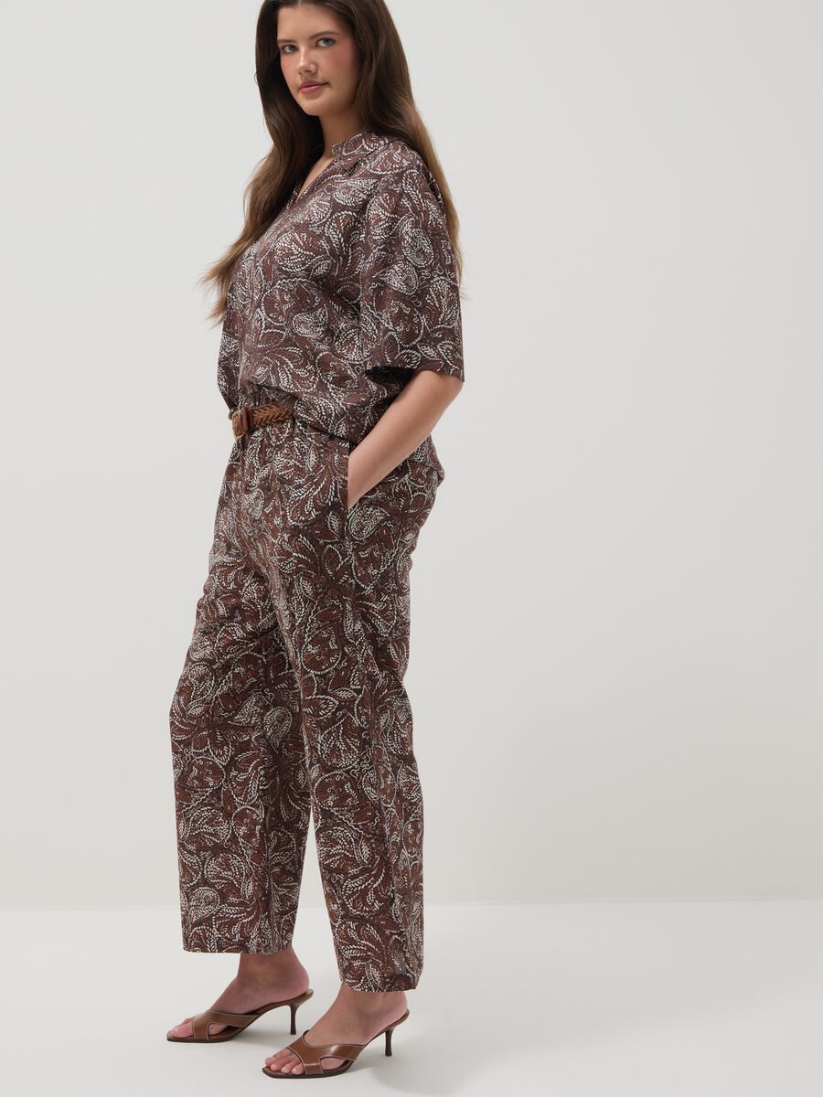 Brown wide-leg trousers in pure cotton_0