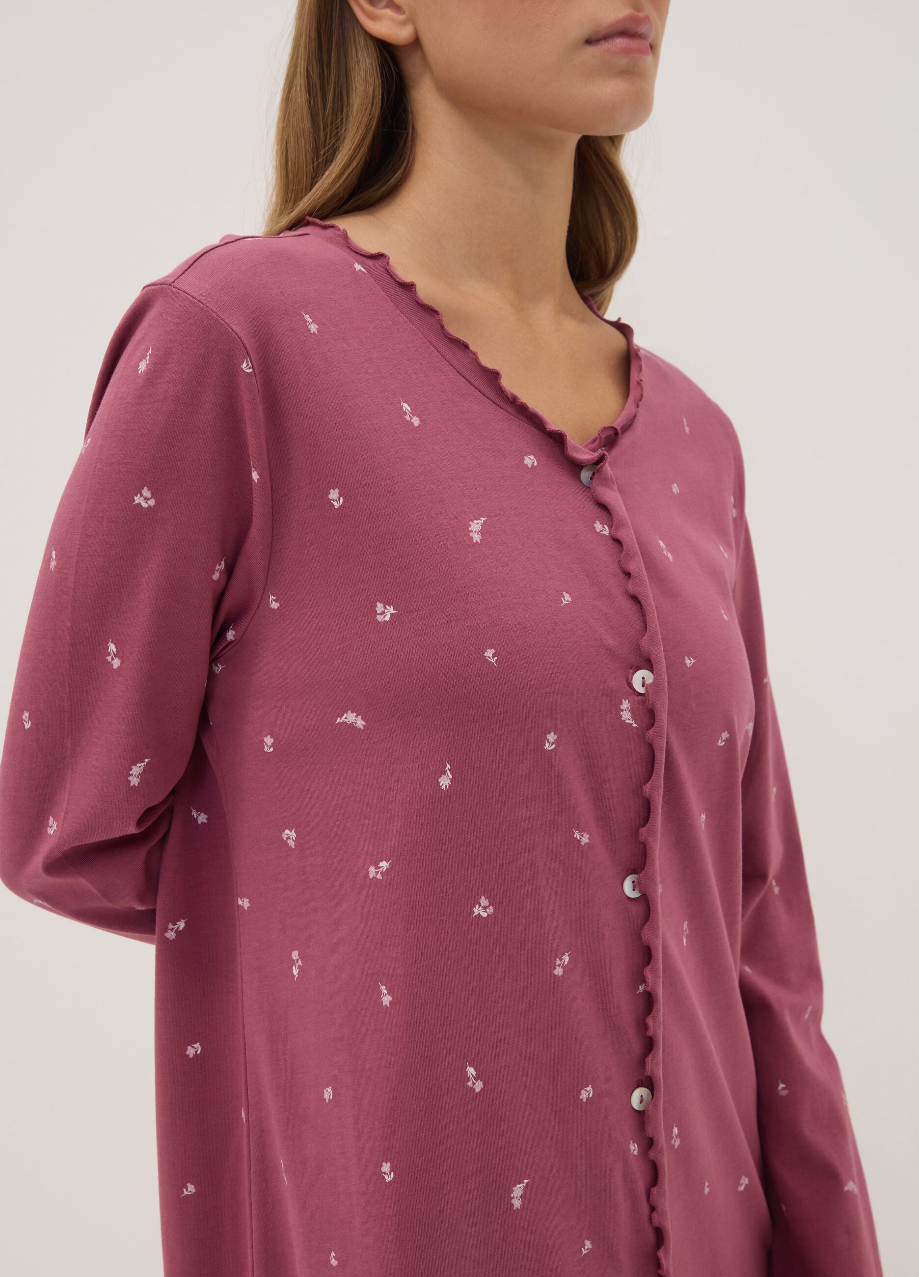 Purple organic cotton nightdress with crew neck