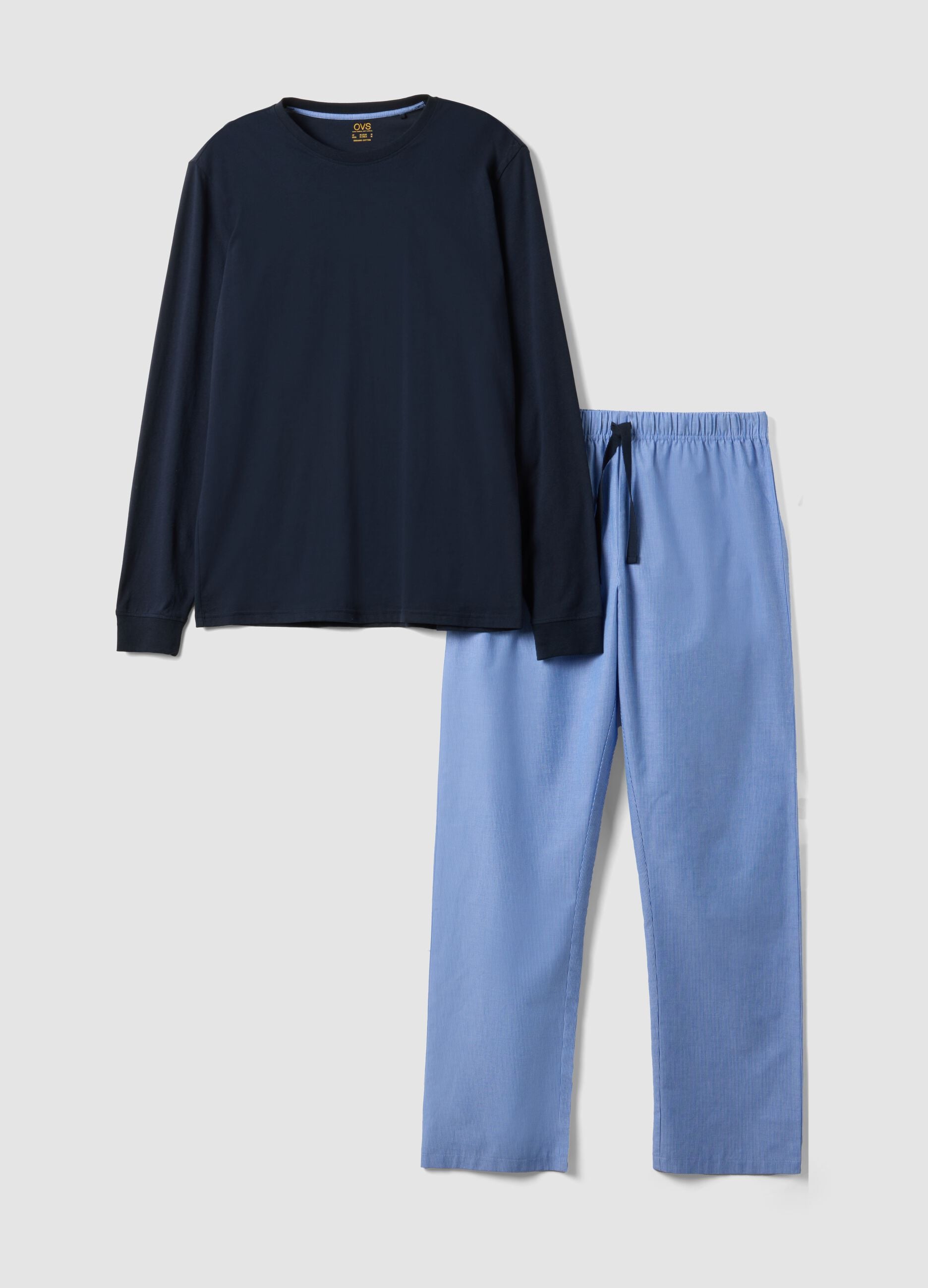 Brauner gestreifter Pyjama aus reiner Bio-Baumwolle, Regular Fit